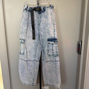 Brass Plum Denim Cargo Pants with Snap Belt